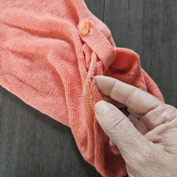 Chico's Salmon Ombre Linen Open Front Cardigan Sweater 3/4 Roll Tab Sleeve Large - Picture 4 of 7
